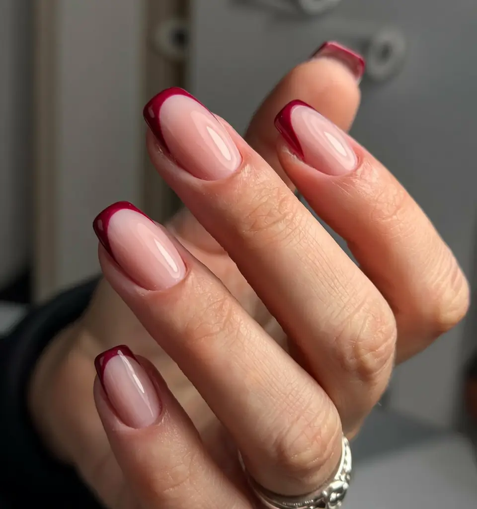 fall square nails 2025 Wine-Stained French Tips