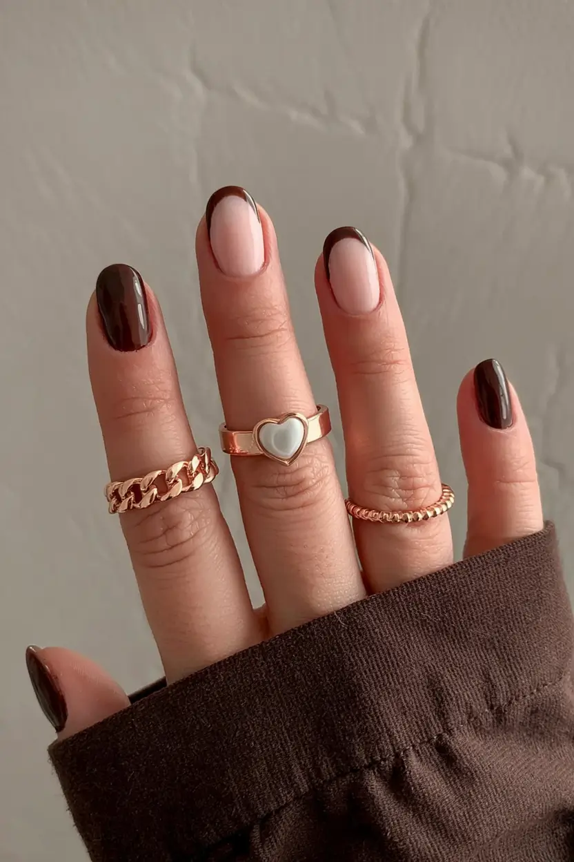 fall square nails 2025 Chocolate-Dipped Contrast