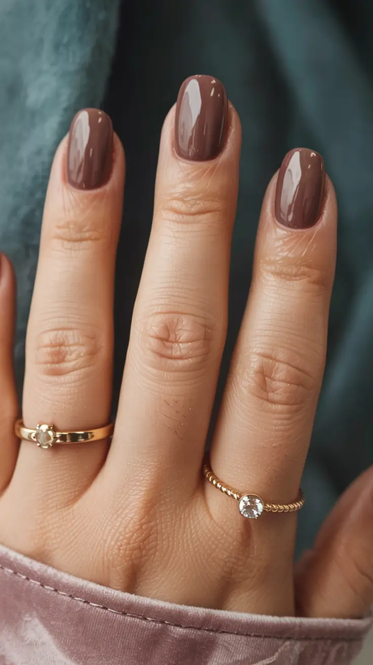 fall square nails 2025 Glossy Chestnut Calm