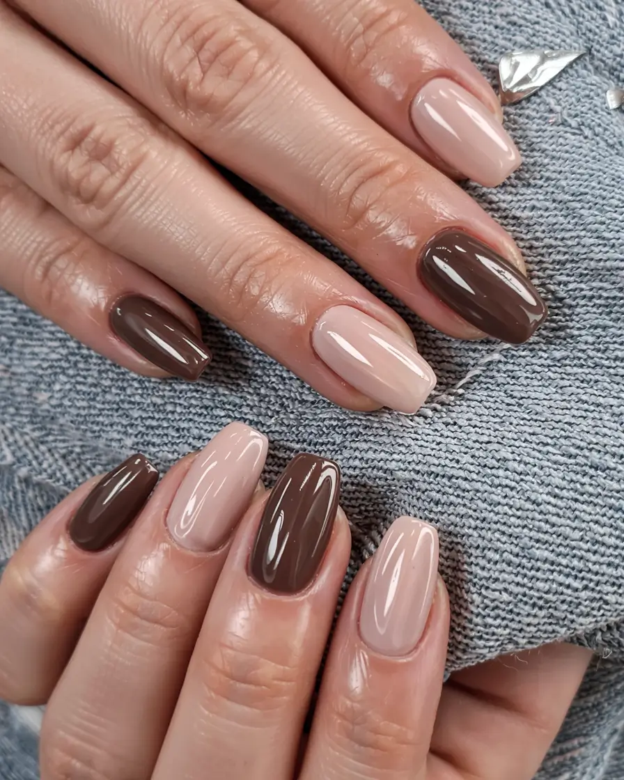 fall square nails 2025 Chocolate Meets Cream Contrast