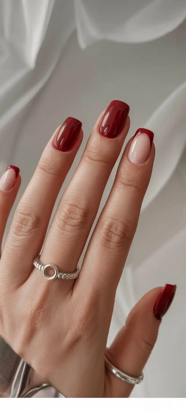 fall square nails 2025 Crimson Elegance with a Modern Twist