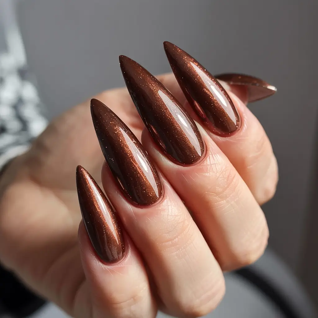 fall stiletto nails 2025 Copper Ember Glow