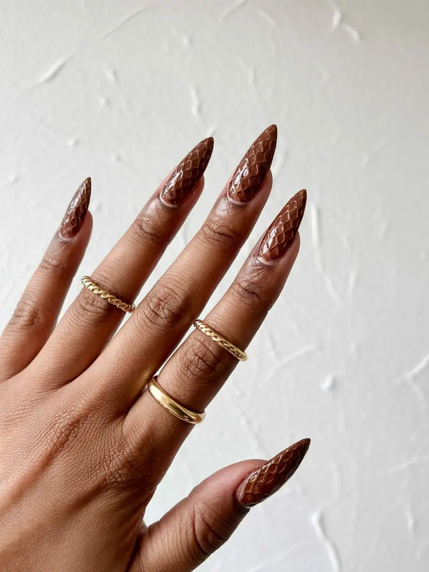 fall stiletto nails 2025 Espresso Snake Texture