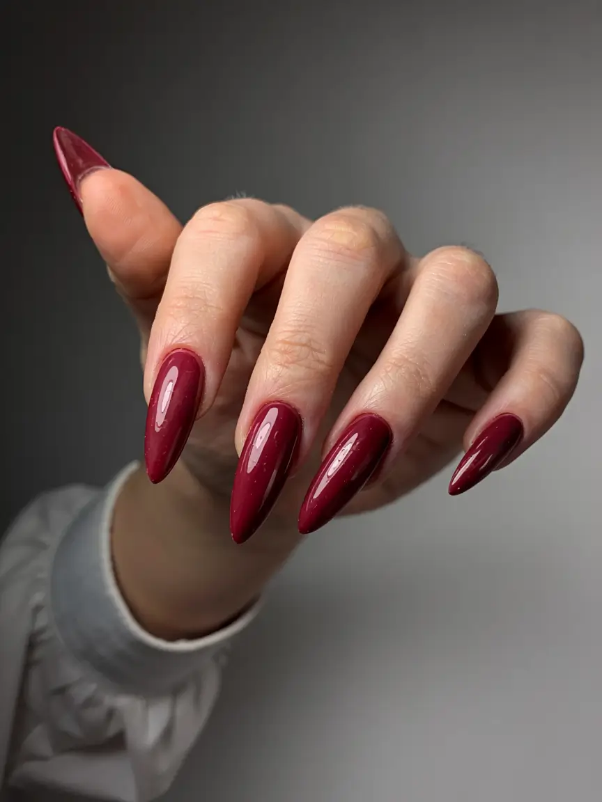 fall stiletto nails 2025 Deep Cranberry Confidence