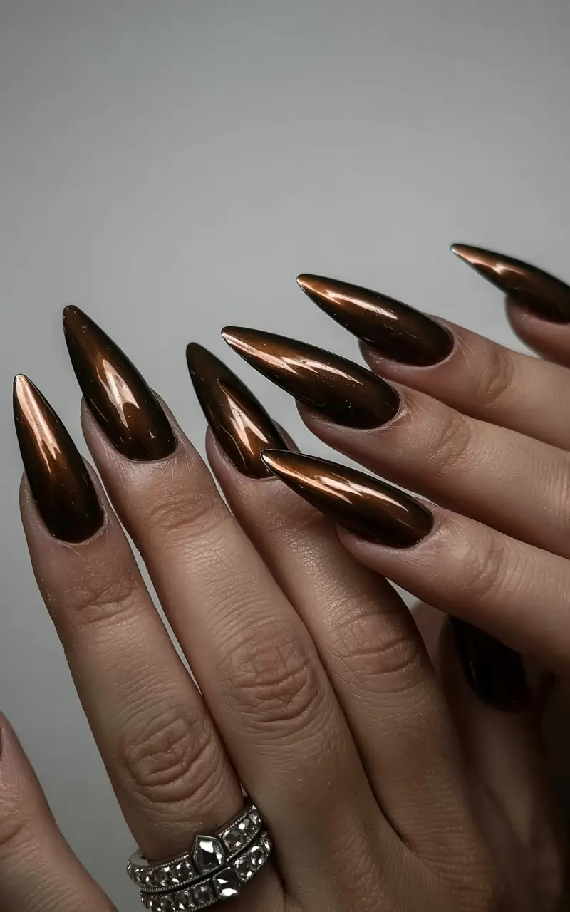 fall stiletto nails 2025 Molten Bronze Drama