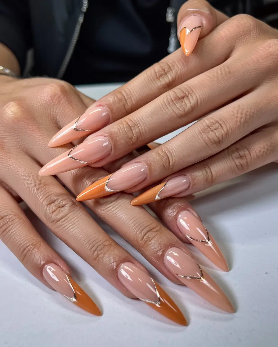 fall stiletto nails 2025 Amber-Tipped Modern French