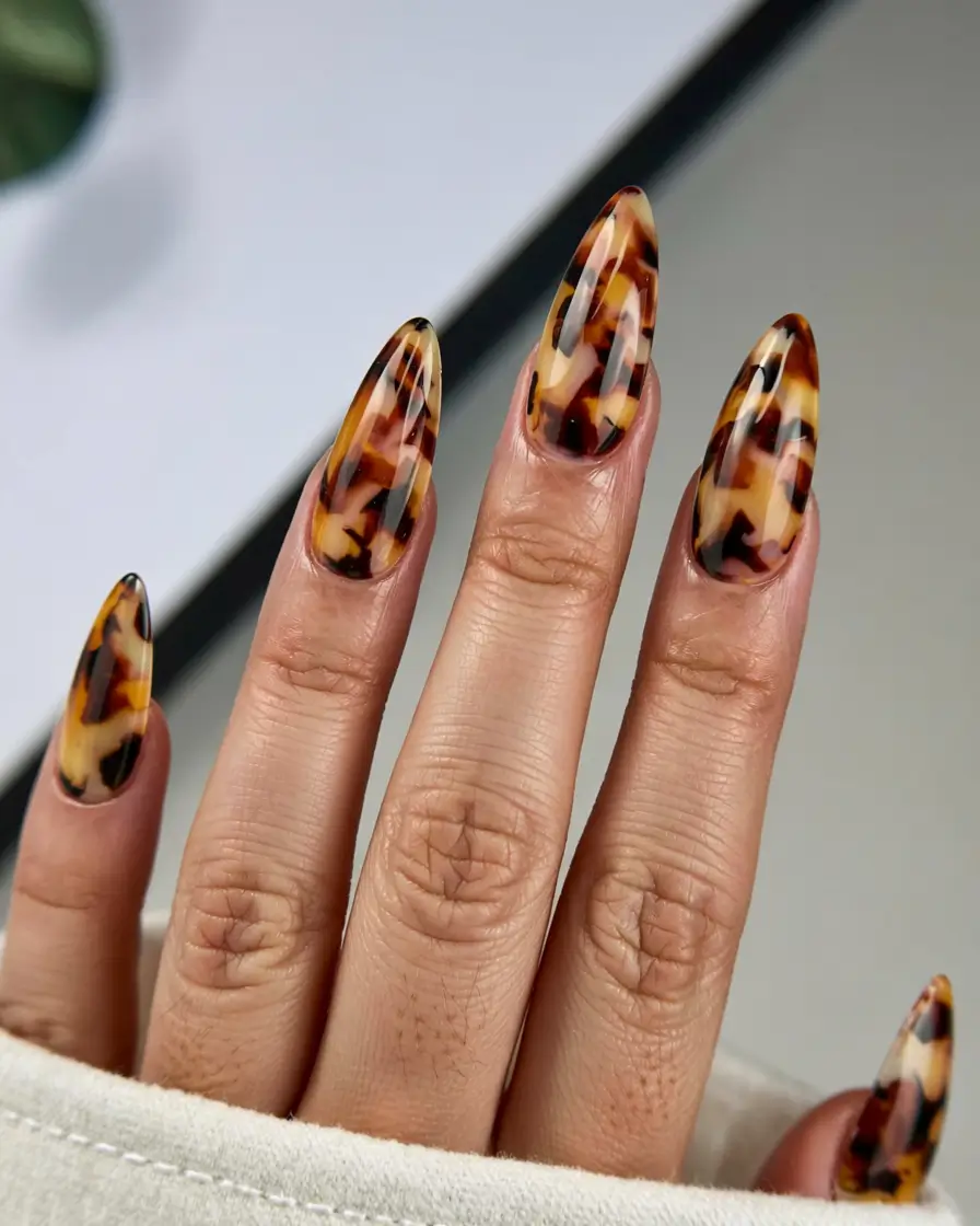 fall stiletto nails 2025 Autumn Tortoiseshell