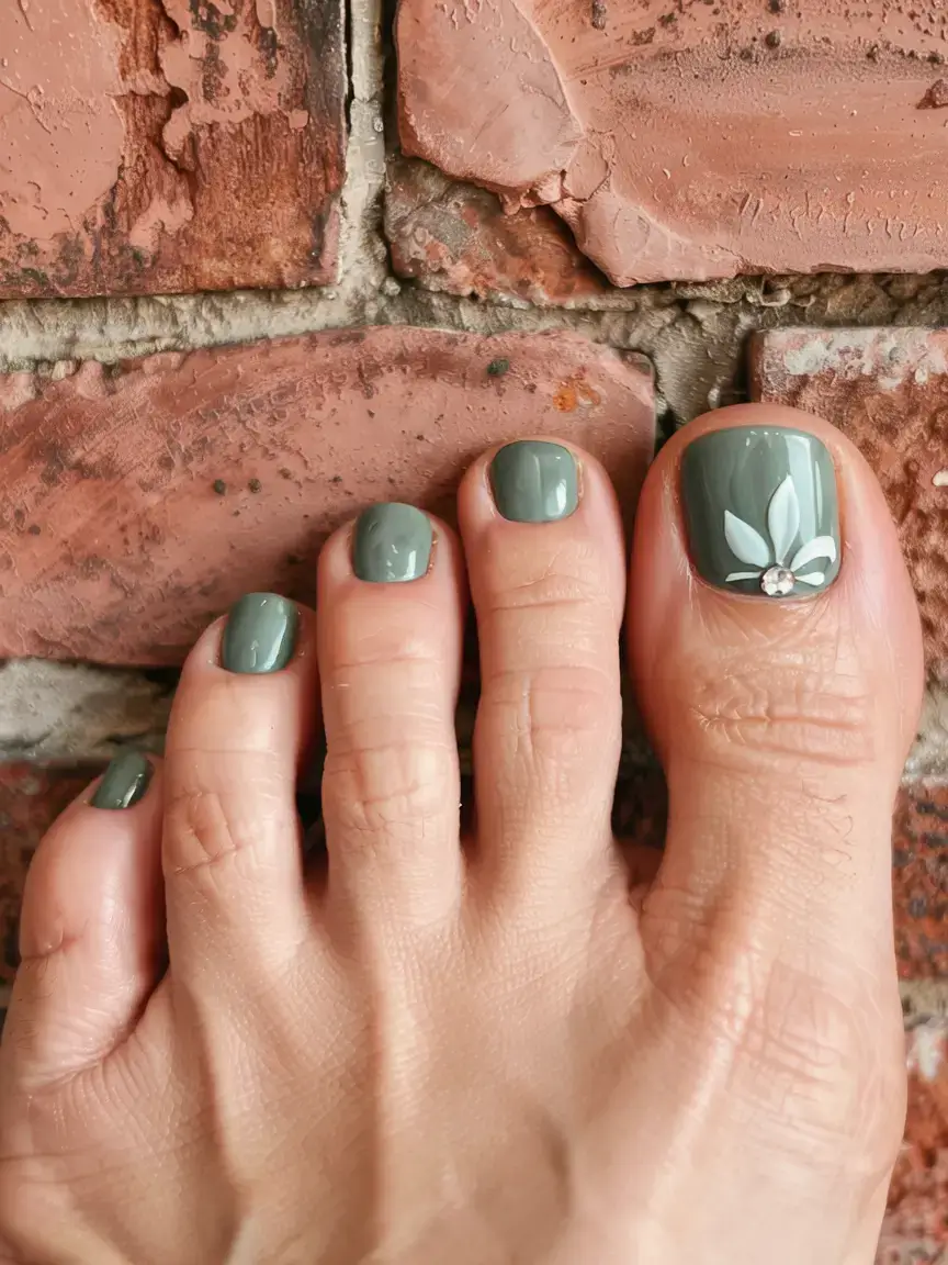 fall toe nail designs ideas 2025 Olive Green Meets Minimal Floral