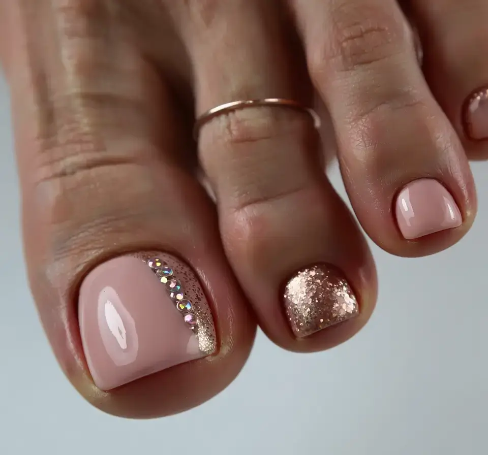 fall toe nail designs ideas 2025 Champagne & Crystals