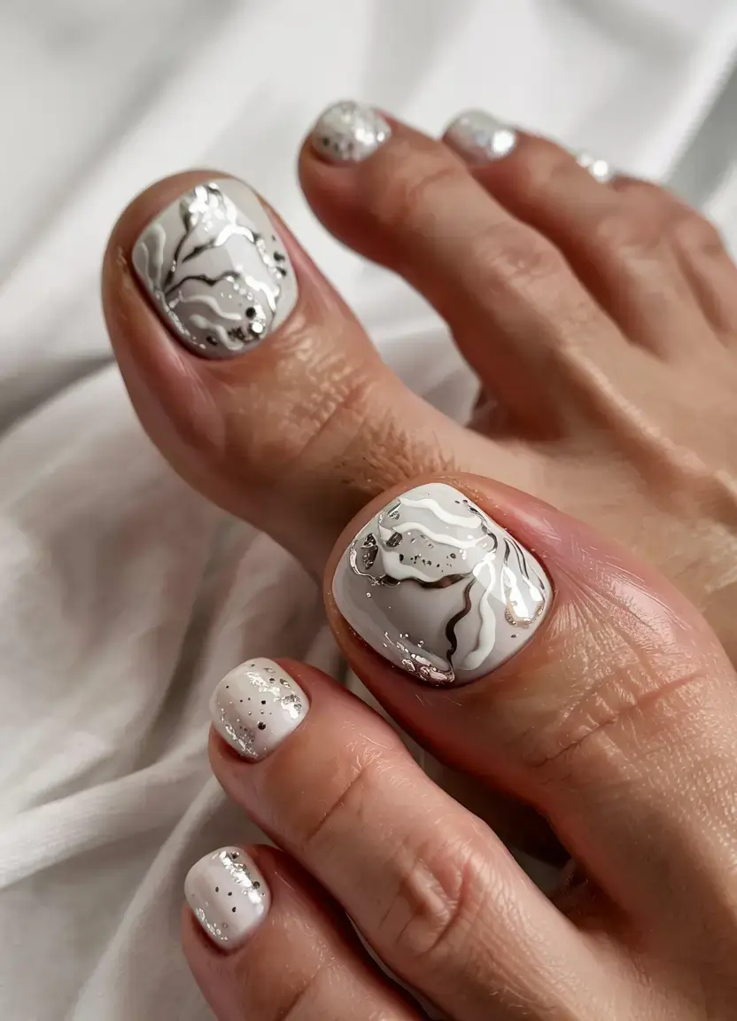 fall toe nail designs ideas 2025 Silver Marble Luxe