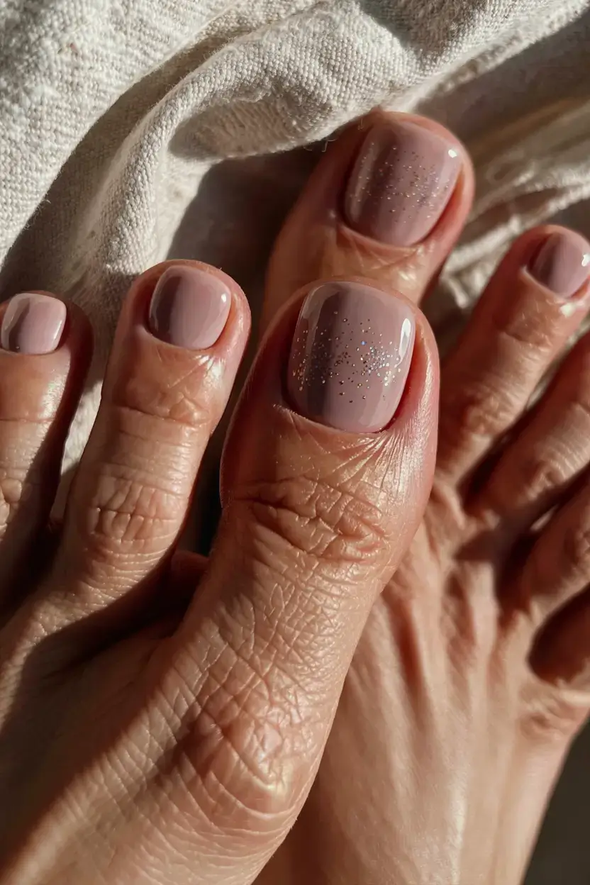 fall toe nail designs ideas 2025 Rosy Taupe with Micro-Glitter Dust