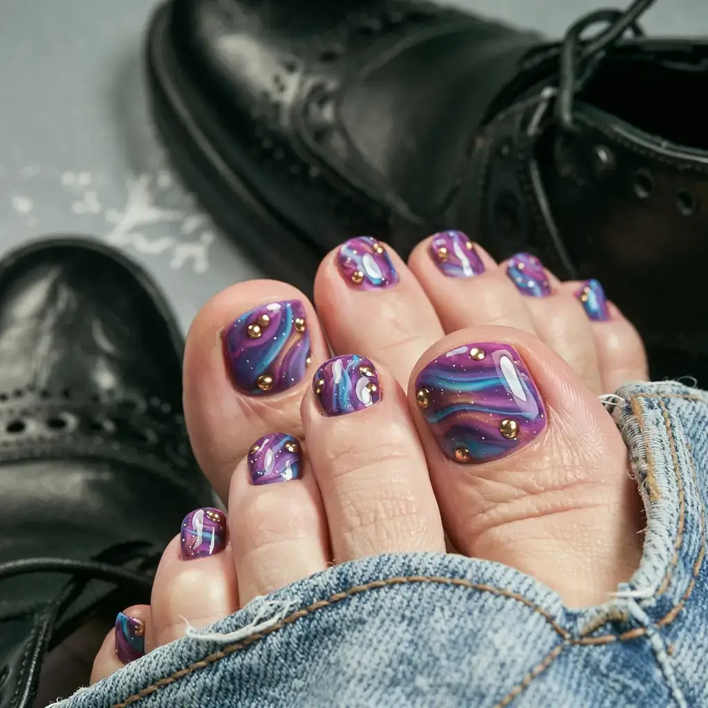 fall toe nail designs ideas 2025 Gemstone Galaxy Swirls
