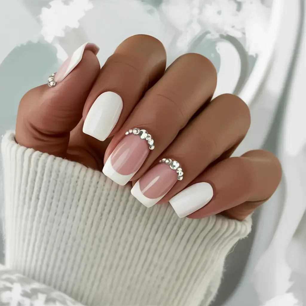 fall wedding nails 2025 Elegant French With a Touch of Glam