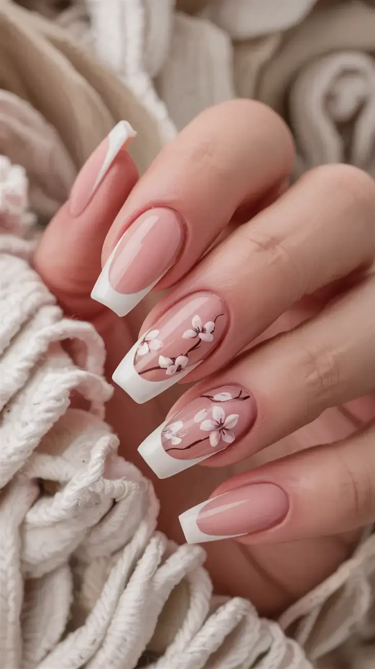 fall wedding nails 2025 Timeless Romance with Blossom-Inspired French Tips