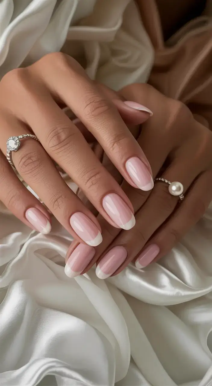 fall wedding nails 2025 Soft Rose French For the Romantic Bride