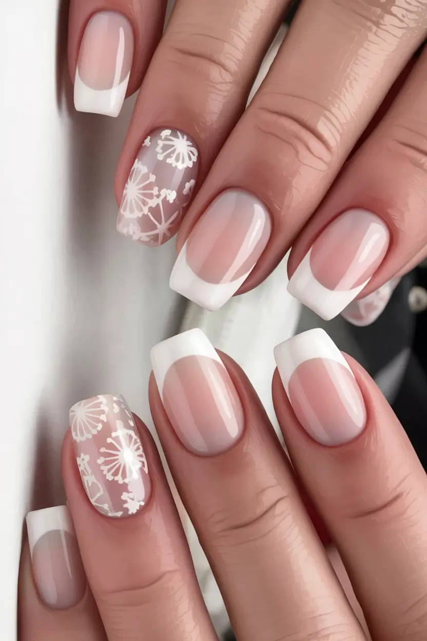 fall wedding nails 2025 Crisp French Meets Dandelion Detailing