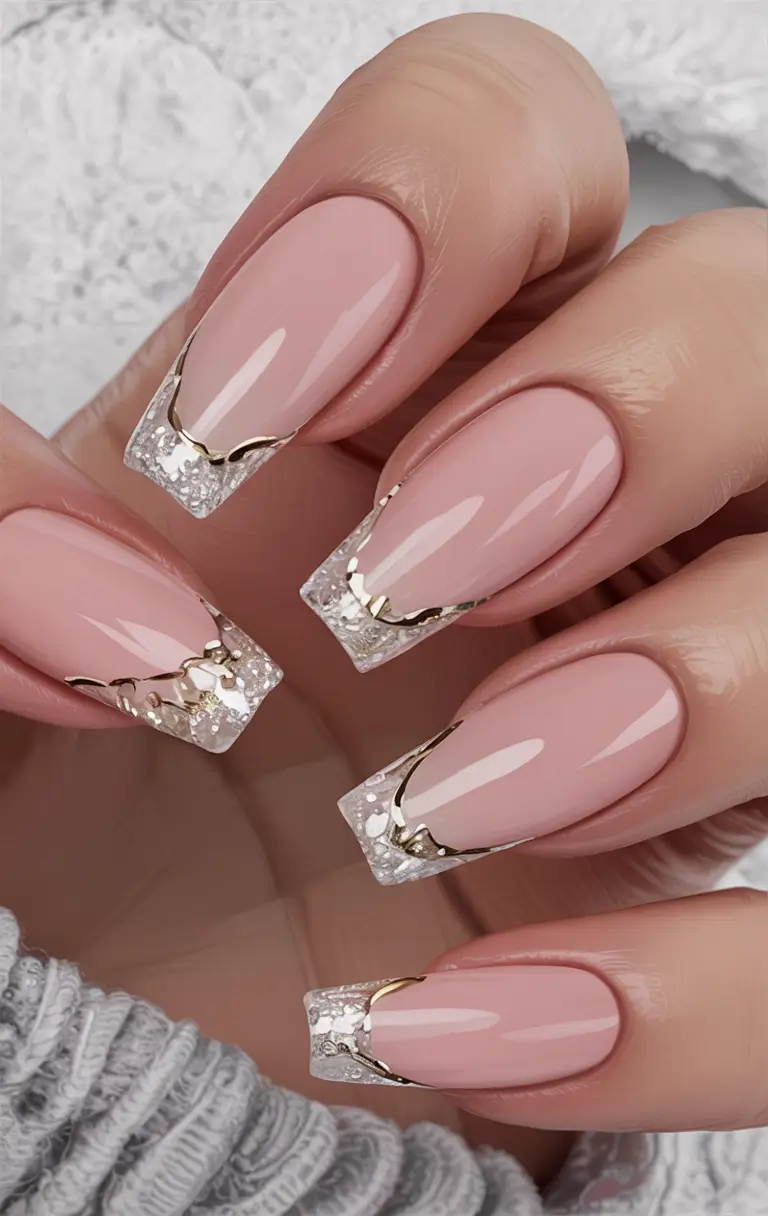 fall wedding nails 2025 Soft Neutrals with Golden Frost Detailing