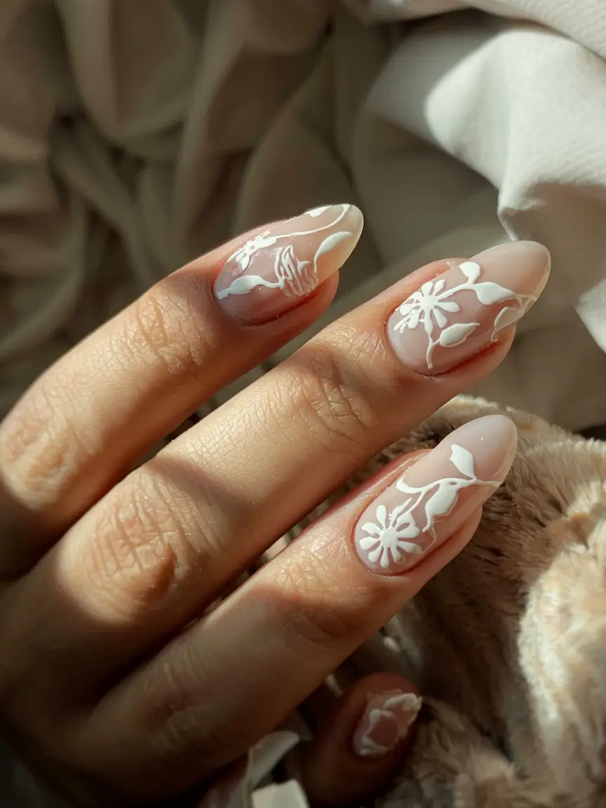 fall wedding nails 2025 Pressed Wildflower Whites