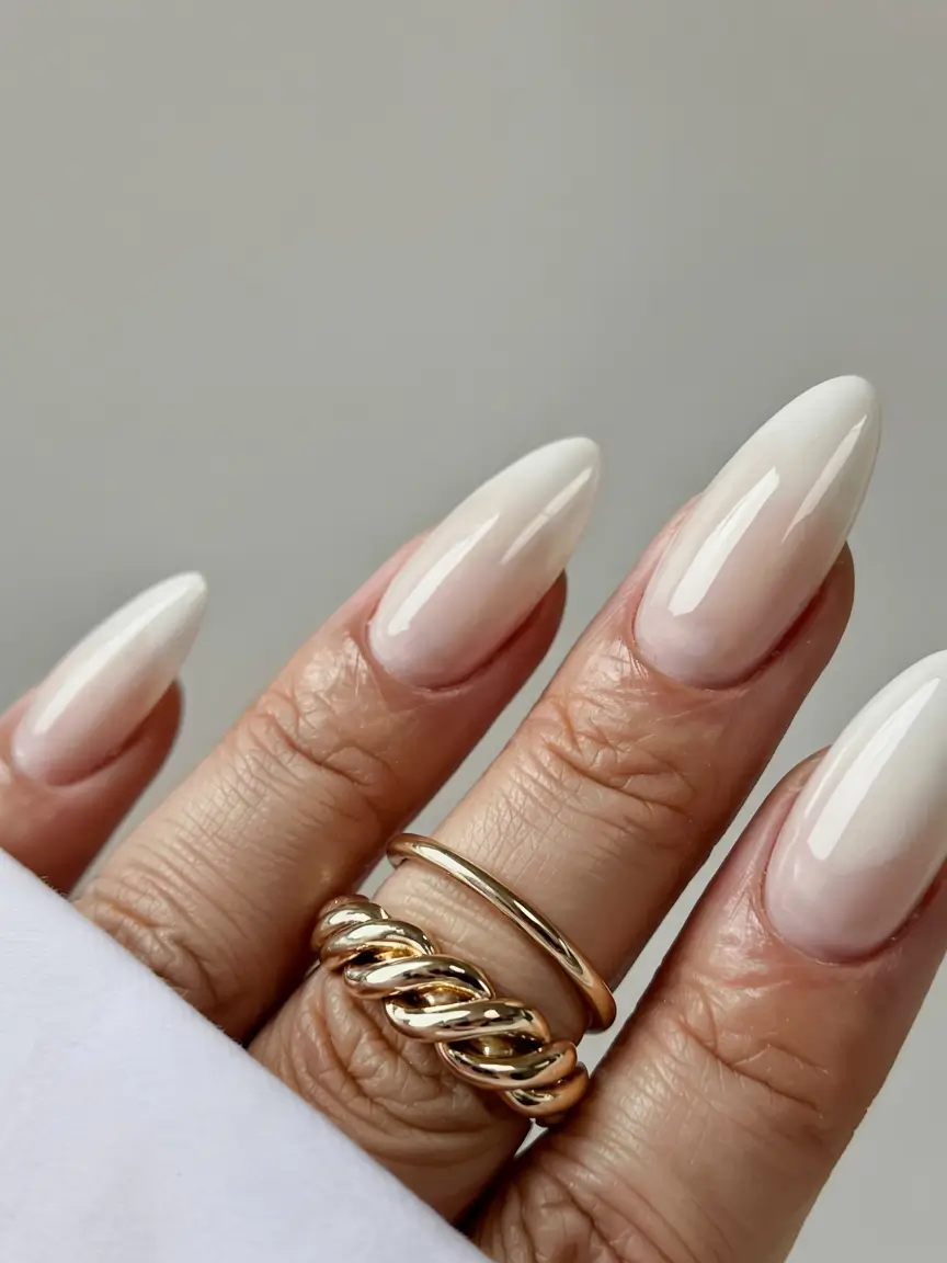 fall wedding nails 2025 Classic Milky Fade for Clean Autumn Glam