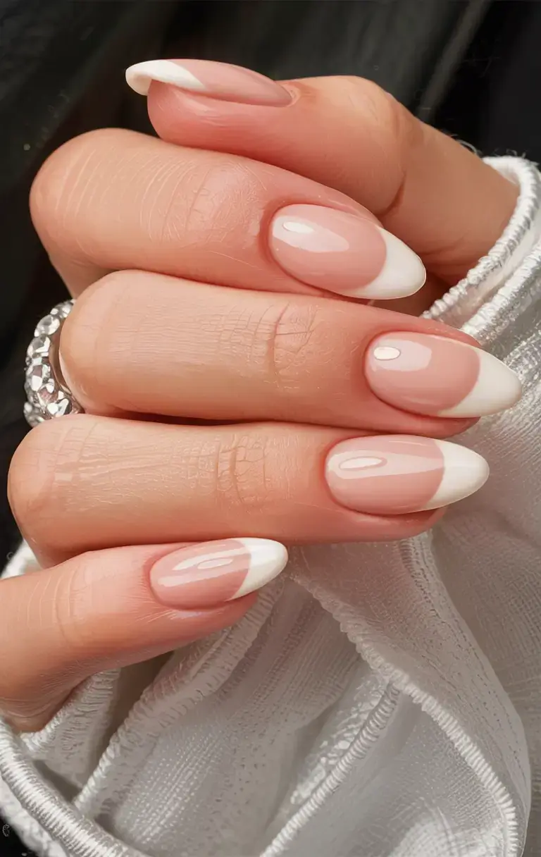 fall wedding nails 2025 Classic Almond French With High Shine