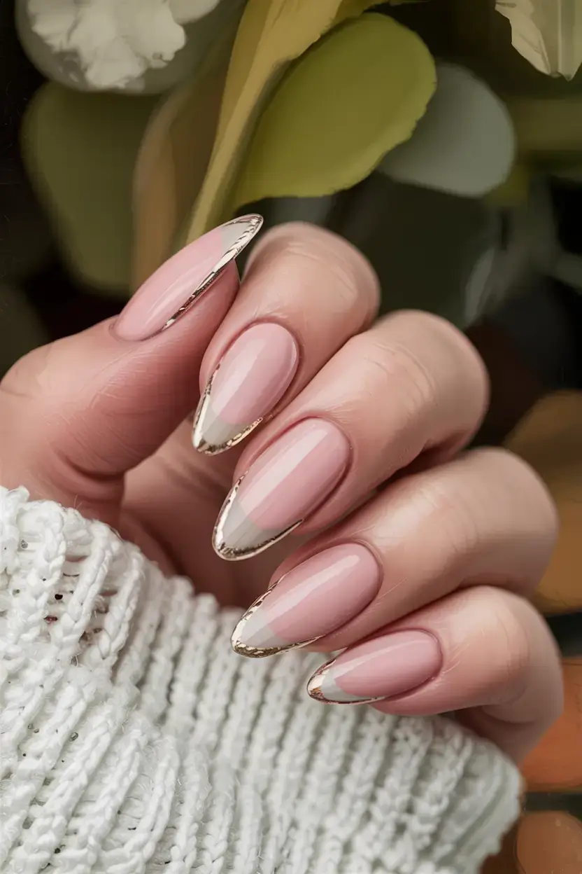 fall wedding nails 2025 Champagne-Gold Edged French Tips
