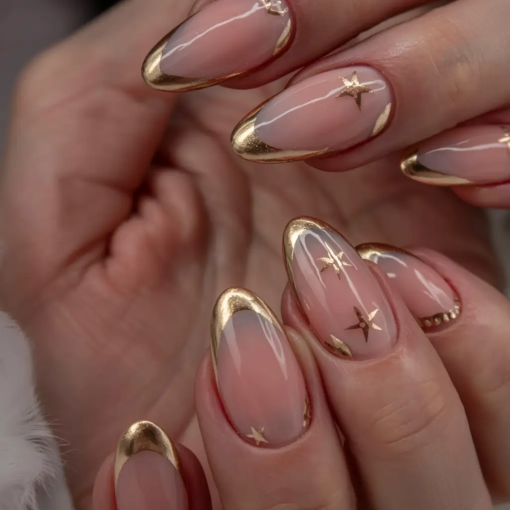gold fall nails 2025 Starstruck Gold French