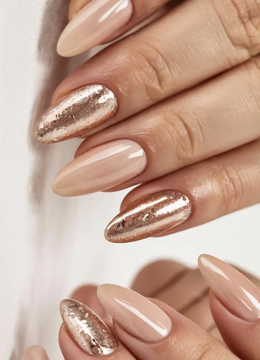 gold fall nails 2025 Textured Rose Gold Accent