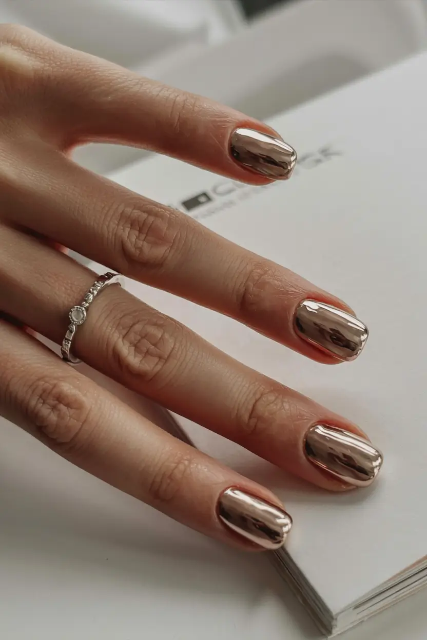 gold fall nails 2025 Mirror-Like Metallics