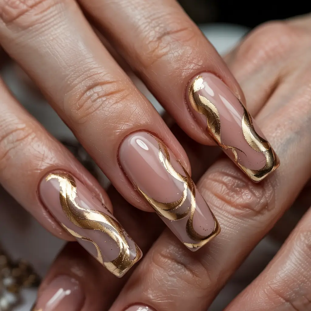 gold fall nails 2025 Golden Wave Art
