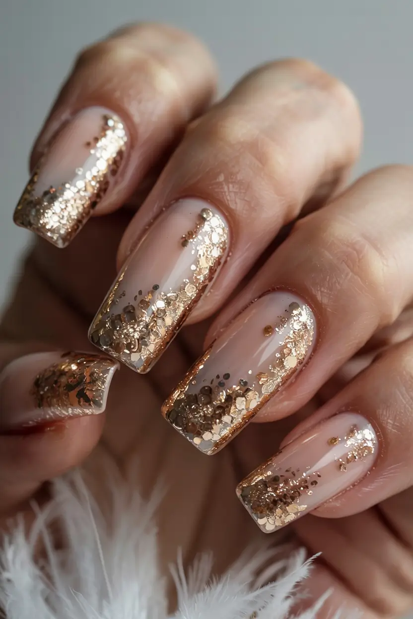 gold fall nails 2025 Gold Glitter Gradient French