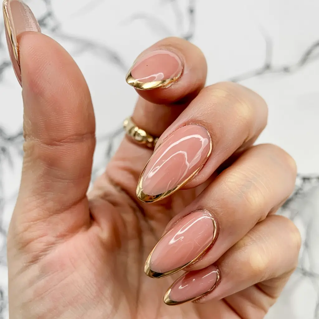 gold fall nails 2025 Classic Gold-Edged Almonds