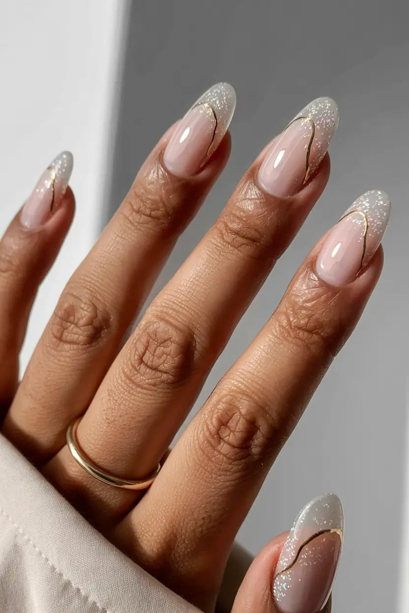 gold fall nails 2025 Sparkling Winter Fade