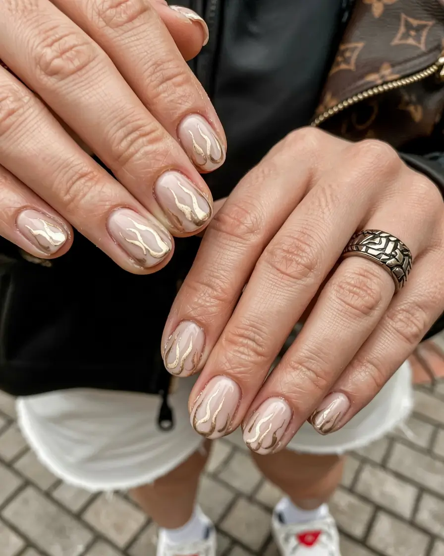 gold fall nails 2025 Golden Flames