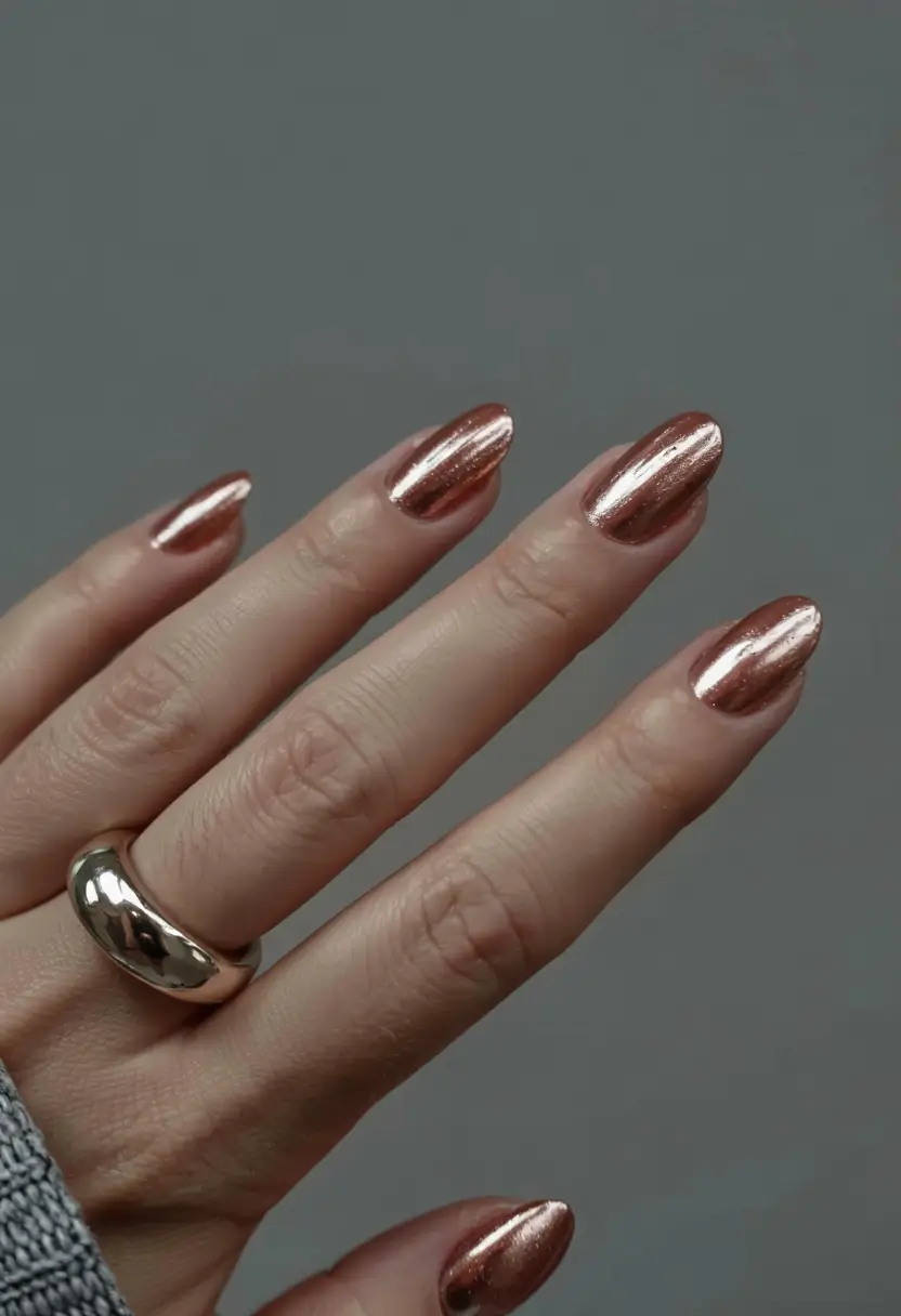 gold fall nails 2025 Rose Gold Mirror Shine