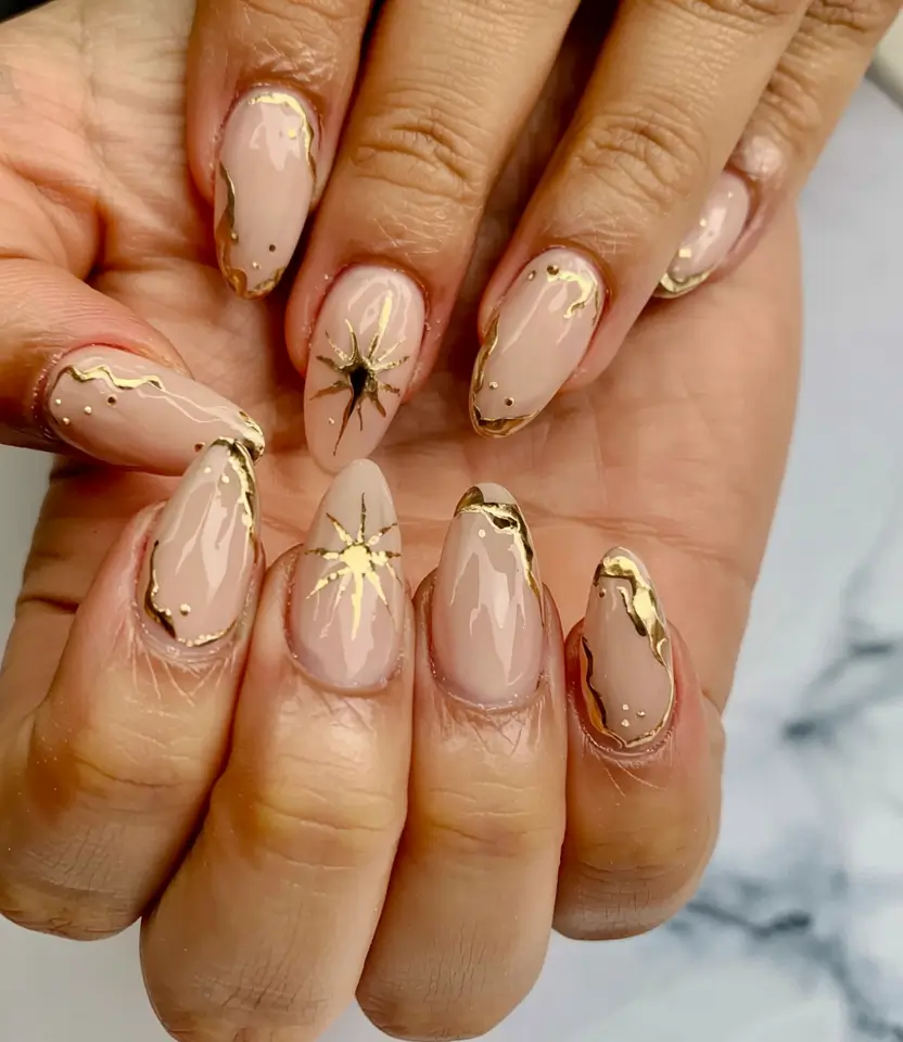 gold fall nails 2025 Celestial Gold Accents