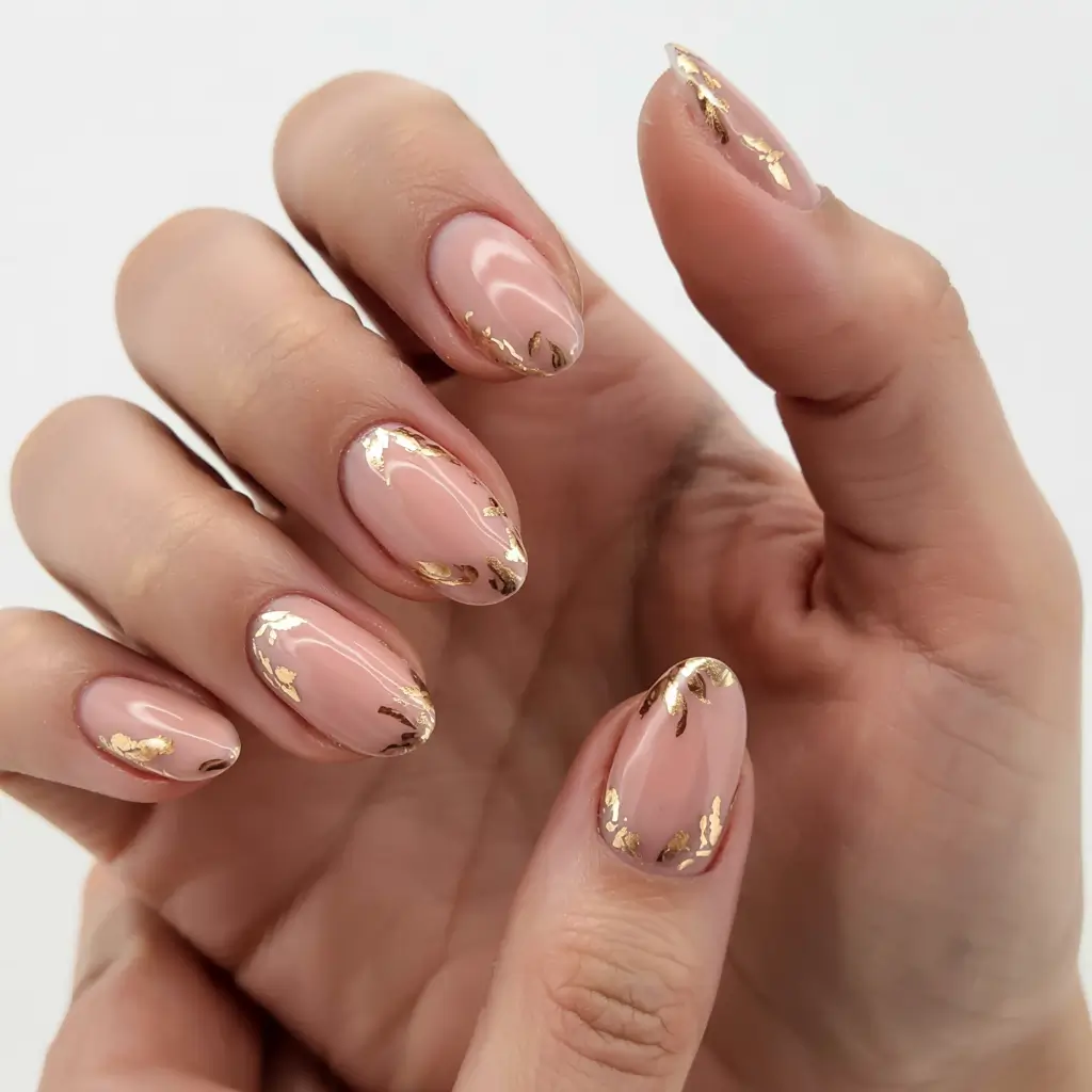 gold fall nails 2025 Gold Leaf Elegance