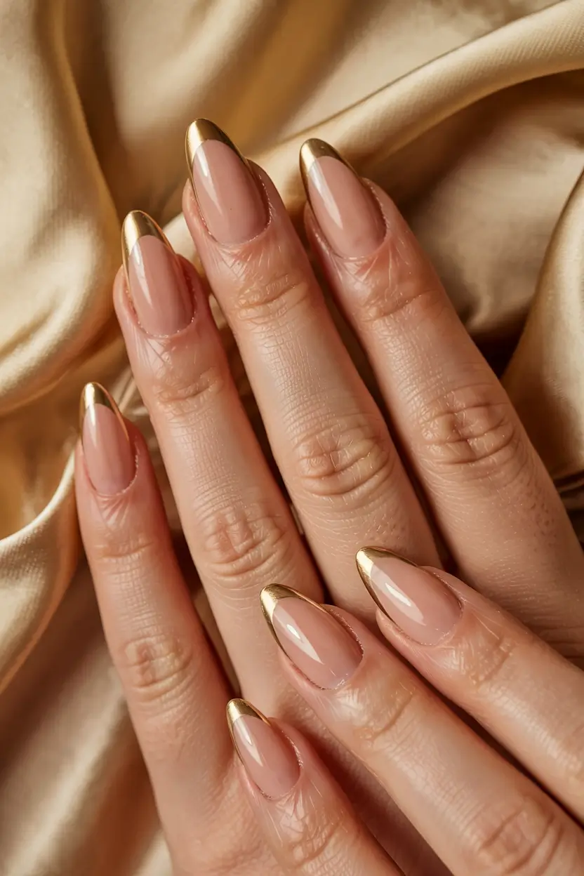 gold fall nails 2025 Golden Minimalist French