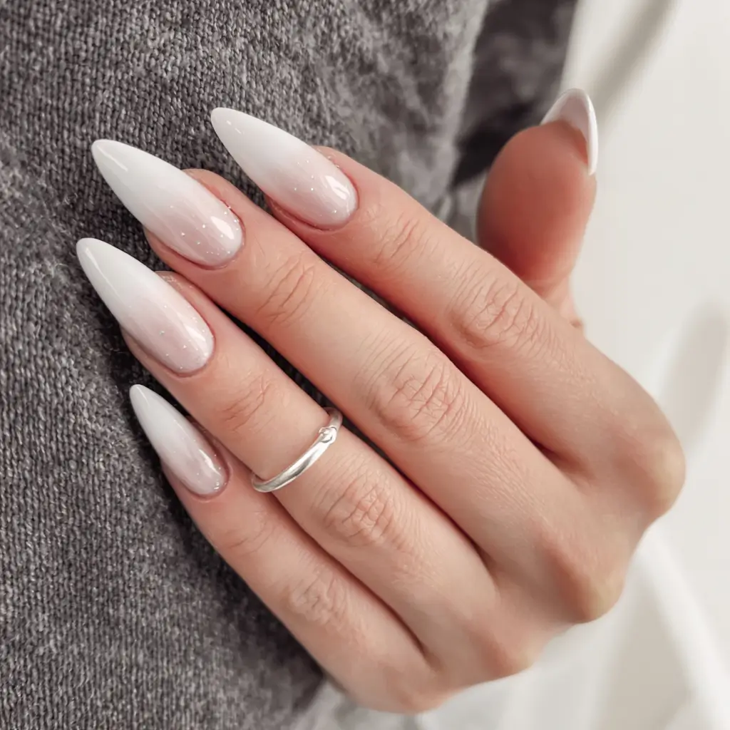 long fall nails inspo 2025 Snowy White Ombré Elegance