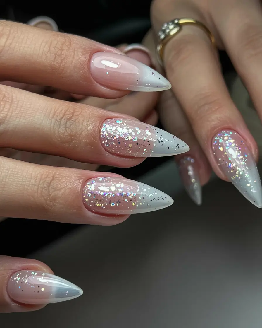 long fall nails inspo 2025 Glitter Fade in Frosty White