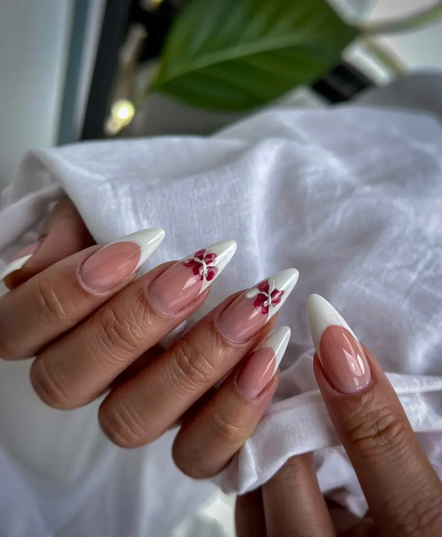 long fall nails inspo 2025 Floral Romance with a French Touch