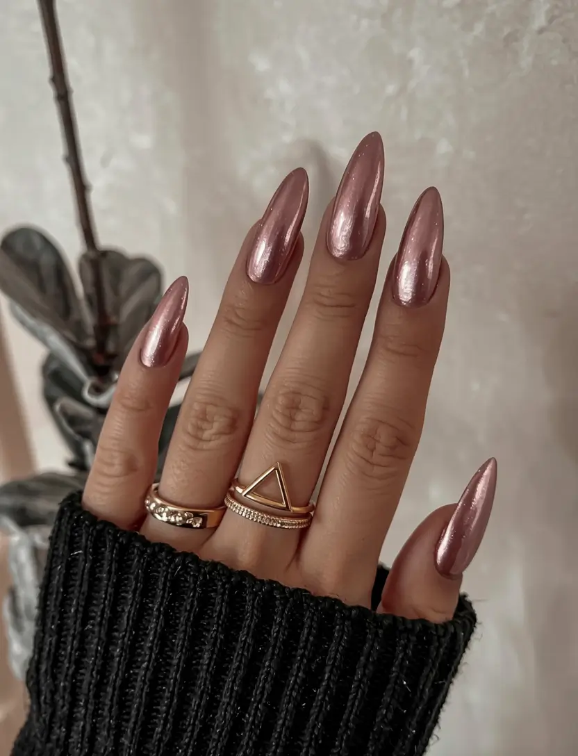 long fall nails inspo 2025 Rose Chrome Sophistication