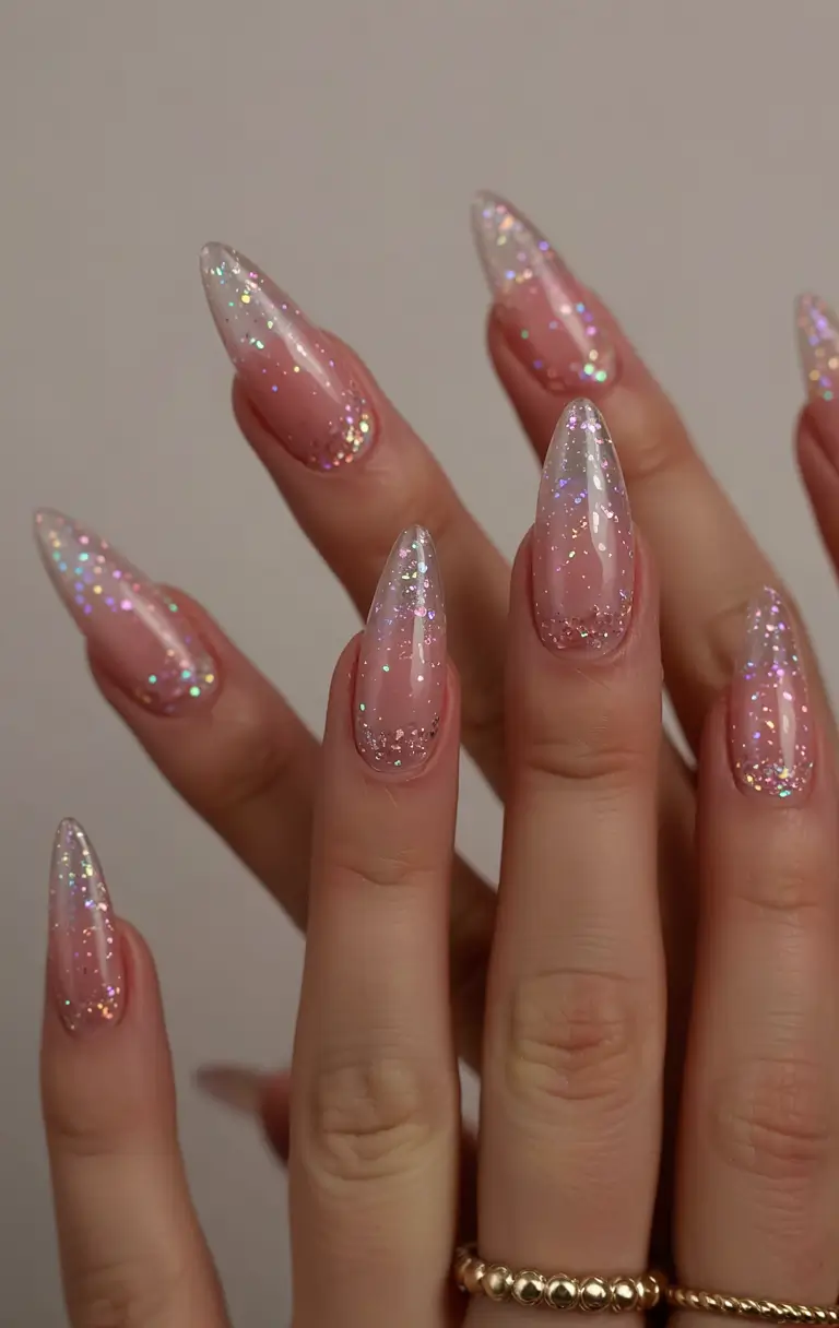 long fall nails inspo 2025 Holographic Glitter Fade