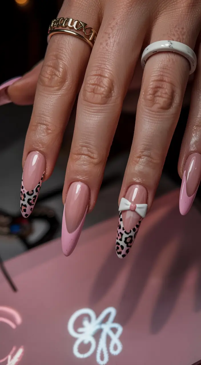 long fall nails inspo 2025 Playful Pink with Leopard Energy