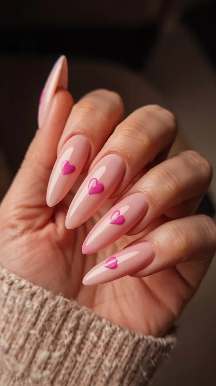 long fall nails inspo 2025 Sweet Hearts on Nude Base