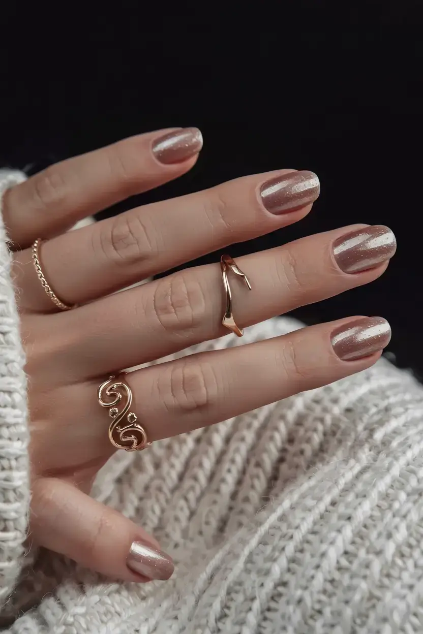 minimalist fall nails 2025 Champagne Metallic Veil