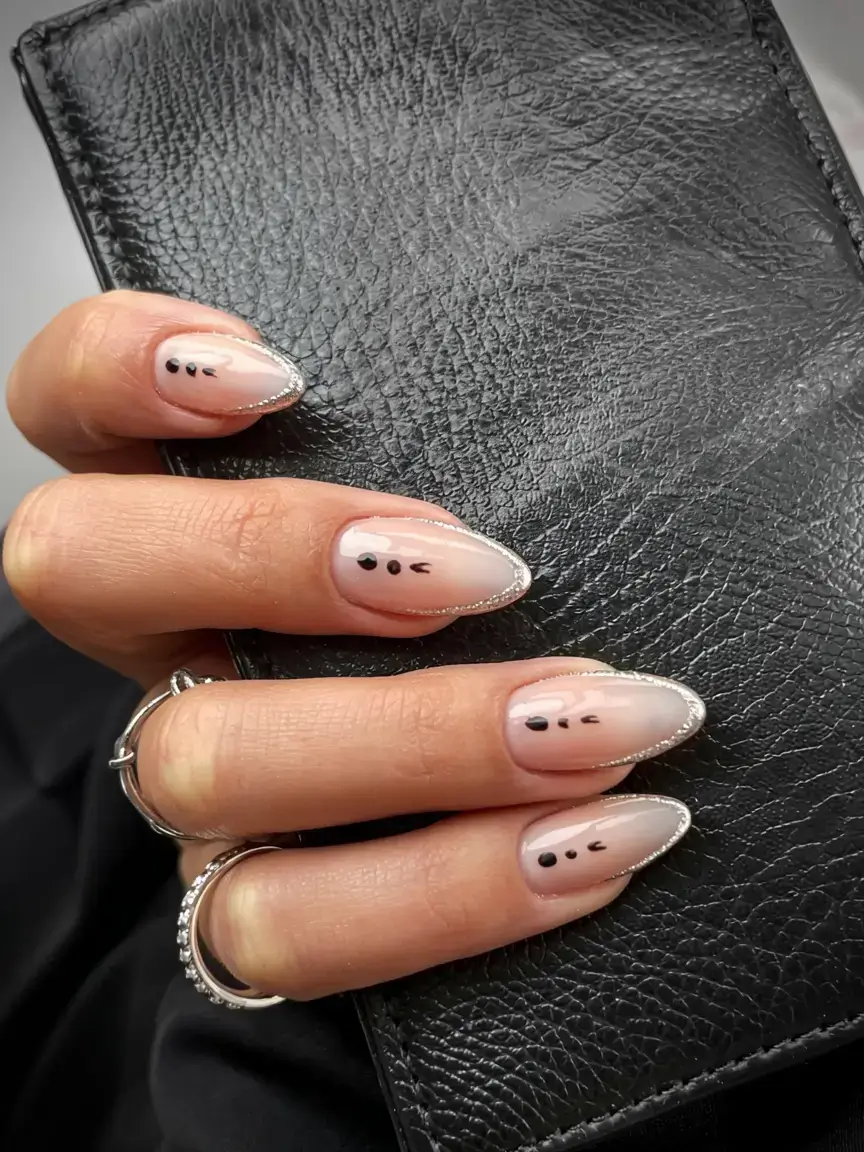 minimalist fall nails 2025 Silver-Edged Minimal Dots