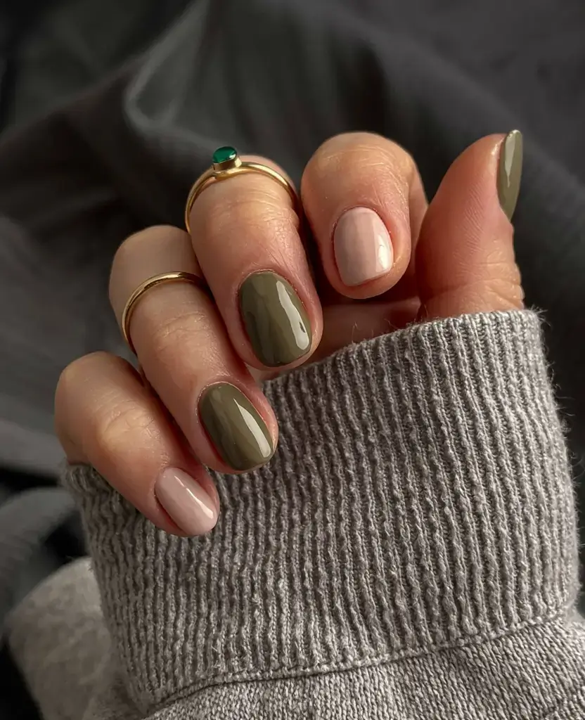 minimalist fall nails 2025 Olive and Nude Balance