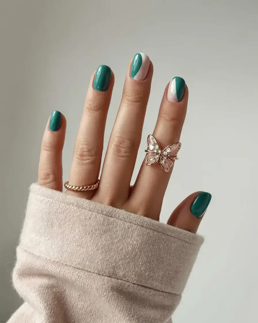 minimalist fall nails 2025 Emerald Offset Tips