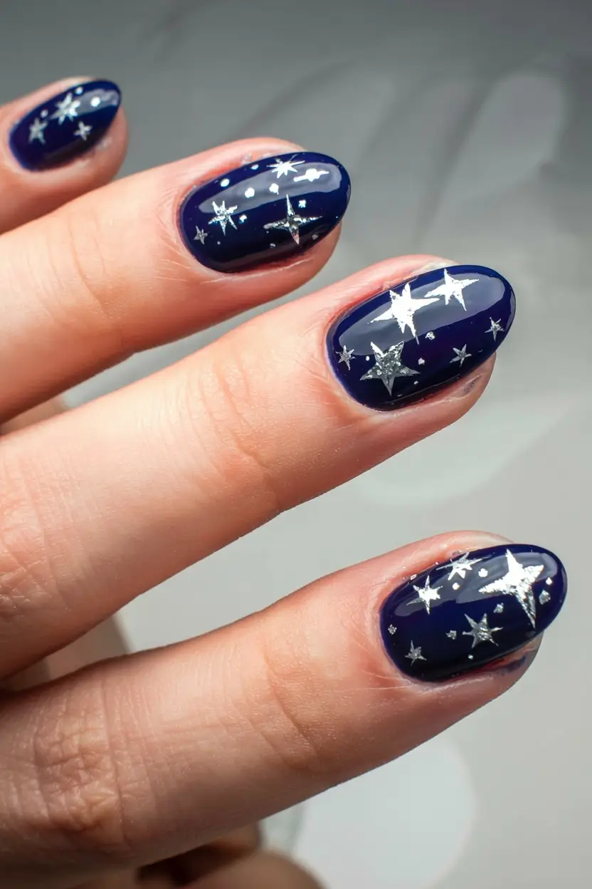 navy blue fall nail ideas for 2025 Starry Night Navy