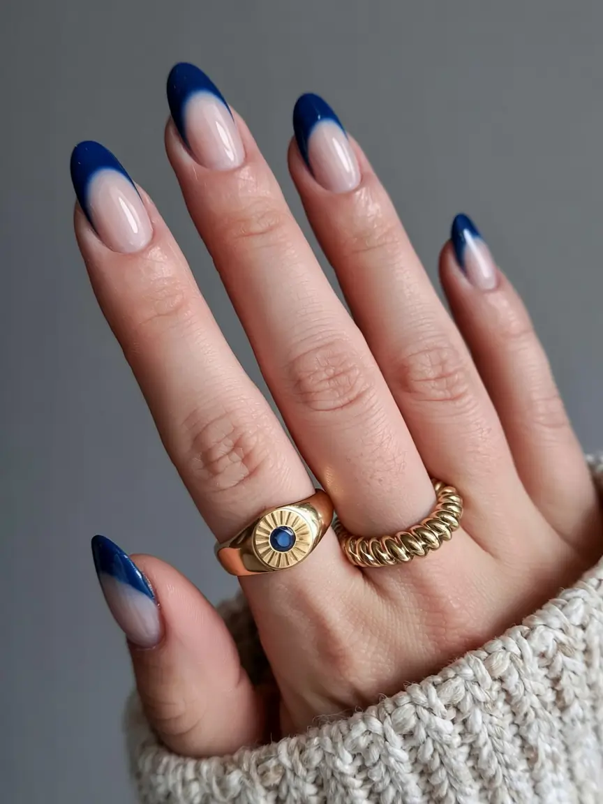 navy blue fall nail ideas for 2025 Deep Navy French Fade